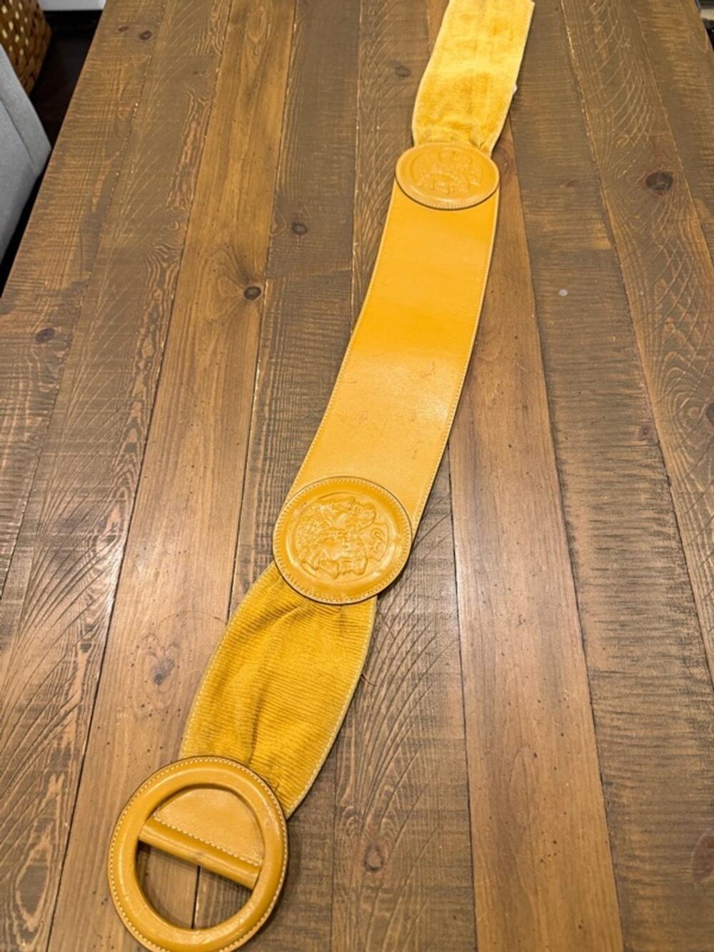FENDI BROKEN Leather Belt Mustard Yellow HEAVILY USED